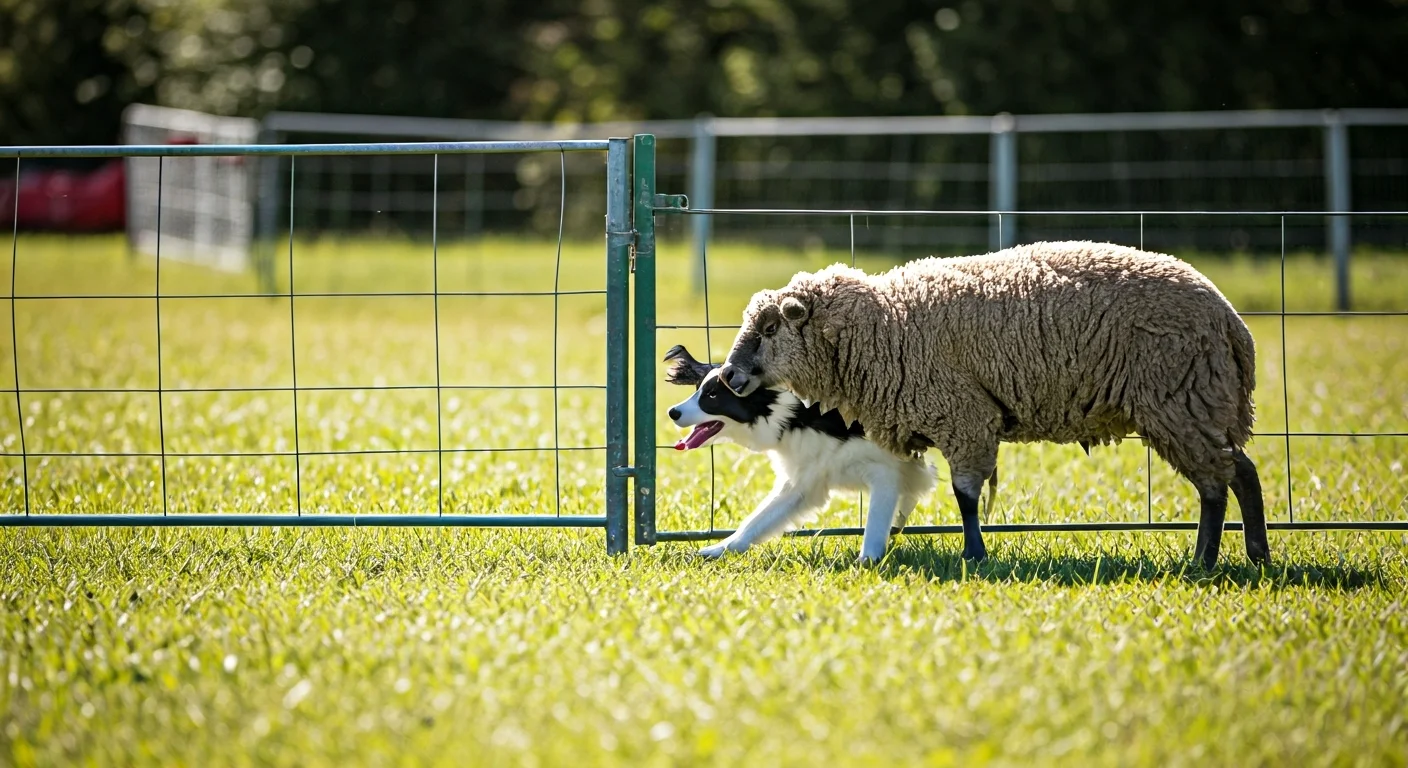 Sheep being worked through a trial course gate
