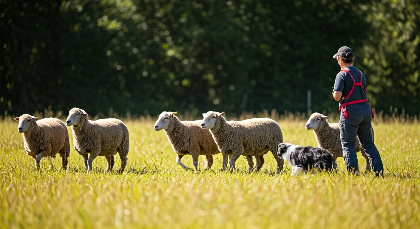 Handler reading sheep behavior during a trial run