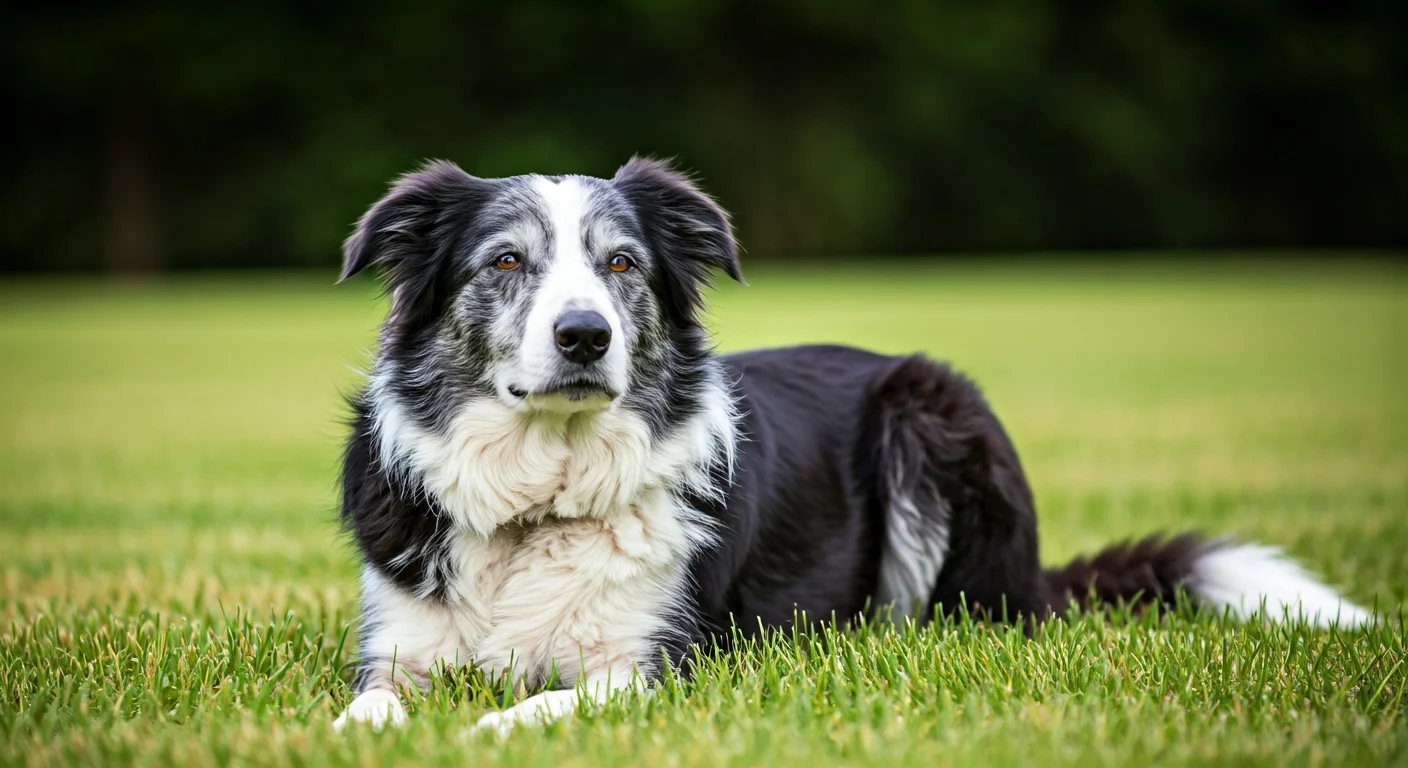 Older herding dog resting after final competition season