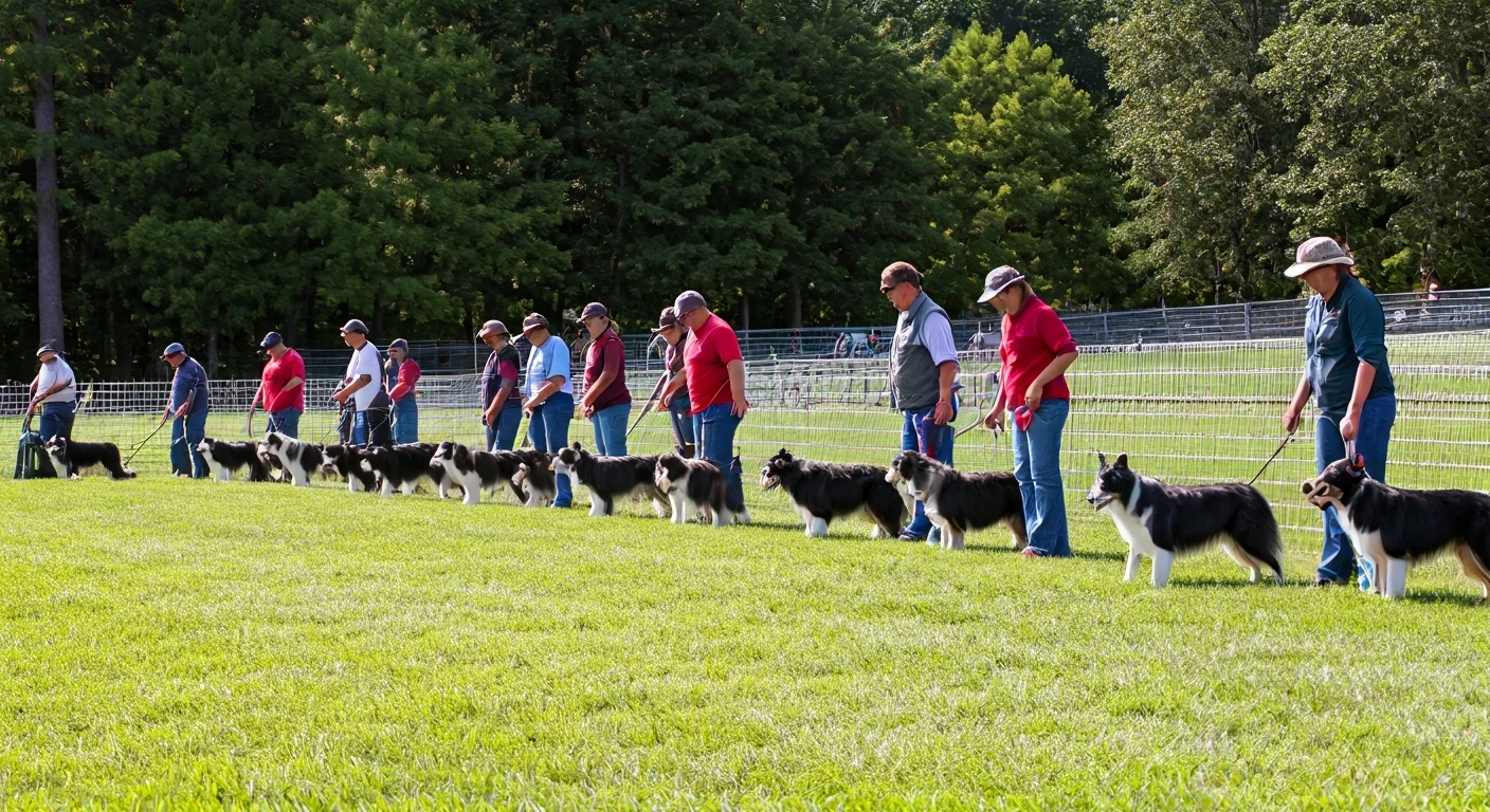 A paper trial entry form, a pen and a whistle lanyard on a clipboard at the edge of a sheepdog trial field